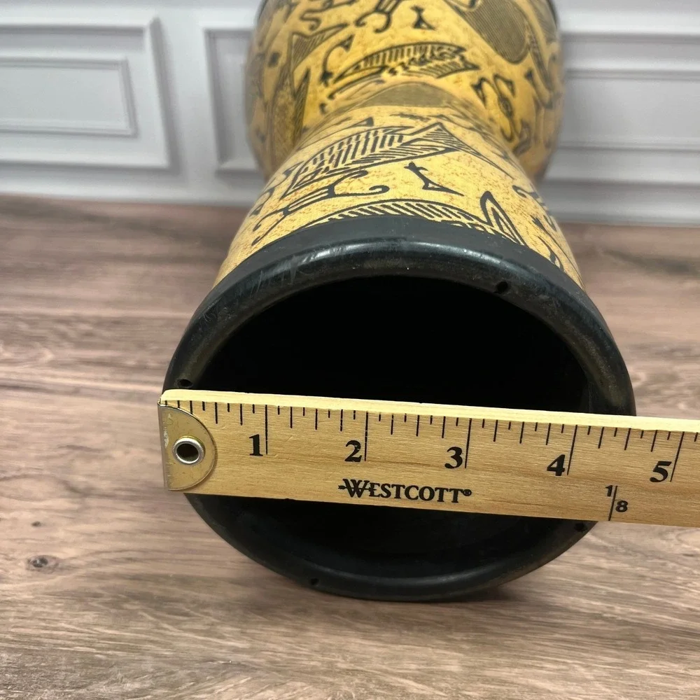Remo Djembe Hand Drum Yellow Black Petroglyph Fish Bird Print 14